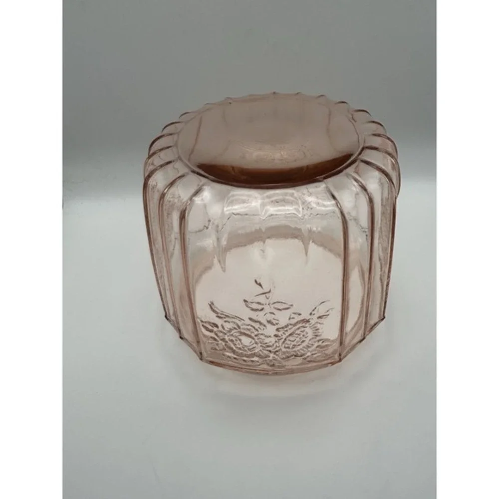 Vintage Anchor Hocking Pink Mayfair Open Rose Pink Depression Glass Cookie‎ Jar